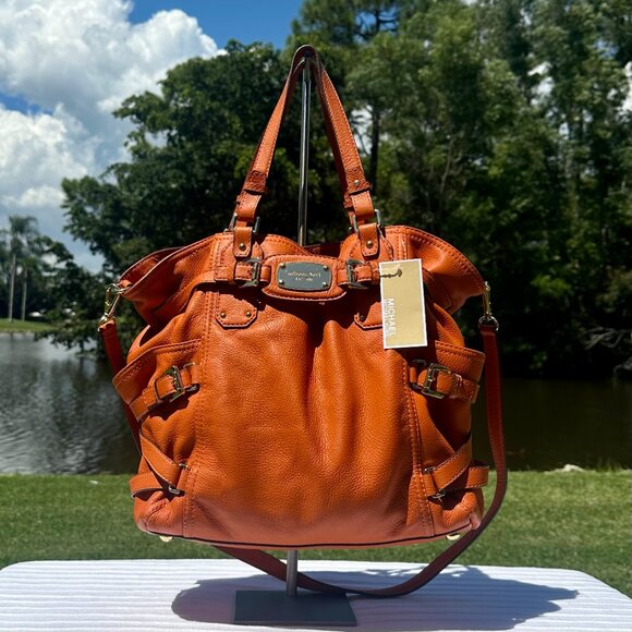 NWT Michael Kors Large North South Gansevoort Tangerine Leather Tote Crossbody - Picture 3 of 13